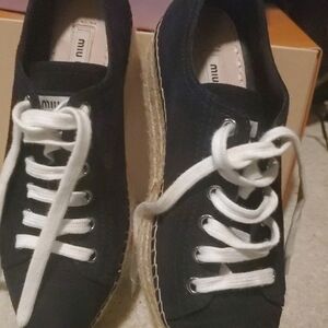 Miu Miu Black Canvas Espadrille Sneakers with White Laces